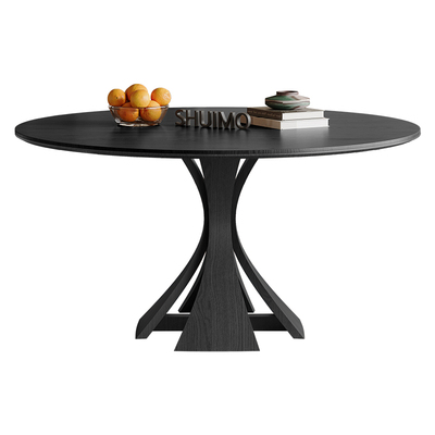 法式奶油复古风实木德利丰岩板家用黑色窈窕饭桌胡桃色圆餐桌椅子