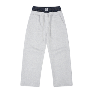 EMPTY REFERENCE 麻灰双层裤腰弯刀廓形抽绳宽松休闲长裤重磅卫裤