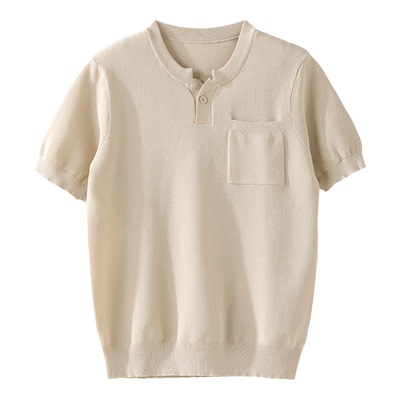 LUUD 儒雅贵气奢感亨利领针织T恤男夏季高密透气孔肌理短袖上衣