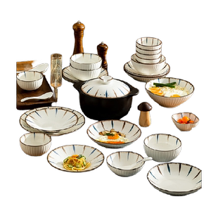 仟造釉下彩碗碟套装家用碗盘子碗具2024新款日式现代简约轻奢餐具