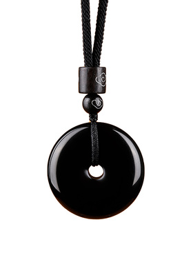 天然黑曜石平安扣吊坠手链正品