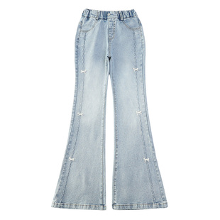 女童裤子秋冬2025新款儿童牛仔裤一体绒加厚中大童休闲女孩喇叭裤