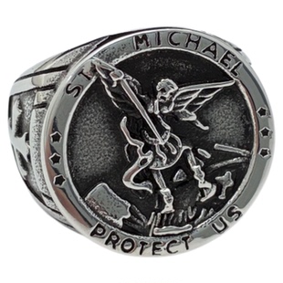 Syou圣米迦勒大天使钛钢戒指朋克欧美情侣个性潮流男指环印章饰品