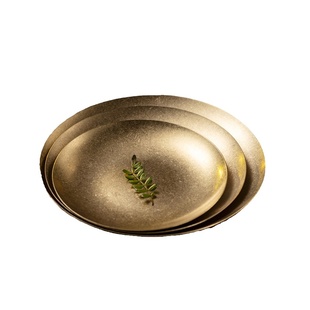 轻奢复古雪金盘子304不锈钢盘金色圆盘浅盘工业风托盘高颜值餐盘