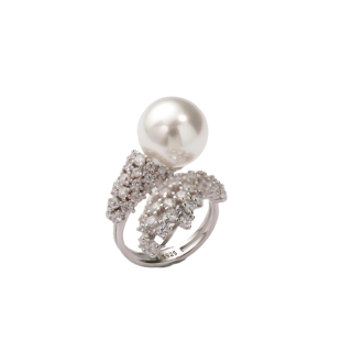 通体S925纯银蛇形锆石戒指人造澳白珍珠指环法式轻奢高级感开口戒