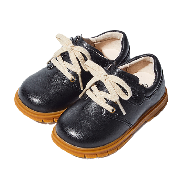 卡特兔女童皮鞋黑色皮靴男秋冬新款英伦风学生单鞋男童小皮鞋