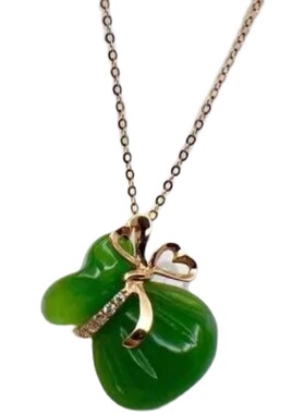 和田玉福袋项坠足金挂件羊脂玉