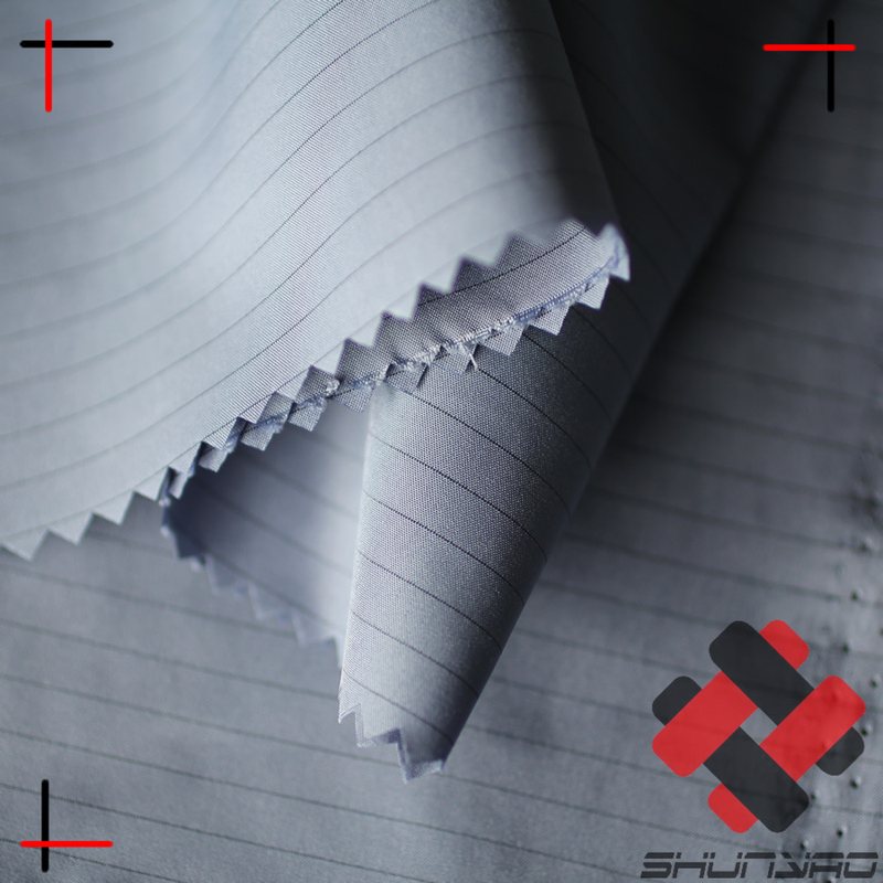 舜尧黑丝横条石墨烯梭抗静电春亚纺抗菌面料织布涤纶