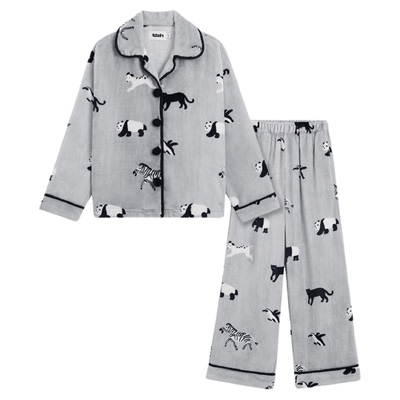 tbh野兽派家居熊猫嘭嘭法兰绒家居服套装可外穿秋冬长袖情侣睡衣