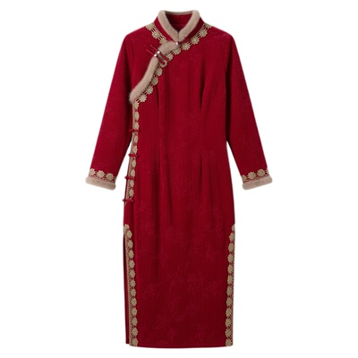 新中式加绒加厚旗袍敬酒新年战袍