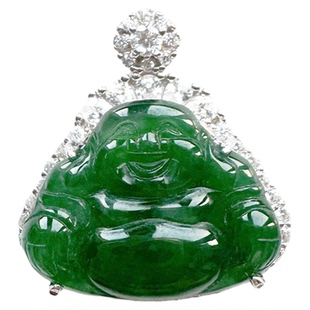 翡翠林 缅甸天然A货辣阳绿翡翠佛公吊坠国标S925银镶锁骨链小玉坠