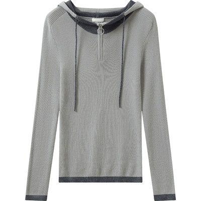 播复古运动撞色连帽针织衫女秋季长袖上衣DDS4SD5190