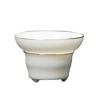 羊脂玉瓷茶漏白瓷描金茶滤全瓷细密过滤网茶水分离器功夫茶具配件