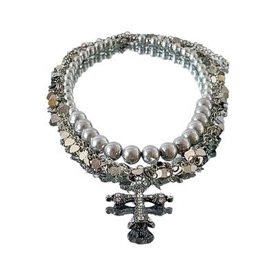 双层十字架项链锁骨链