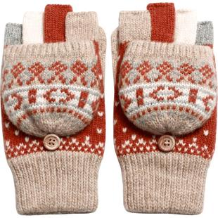 秋冬季新女士学生半指露指翻盖短韩版加绒加厚保暖羊绒纯羊毛手套