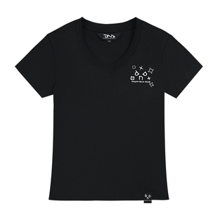 【DNA官方】V领短袖T恤2025夏新款银线刺绣短T时尚修身正肩上衣女