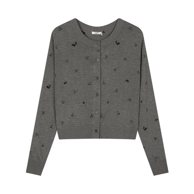 【商场同款】LILY2025新款女装亮片绣花刺绣圆领针织开衫外套女