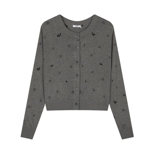 【商场同款】LILY2025新款女装亮片绣花刺绣圆领针织开衫外套女