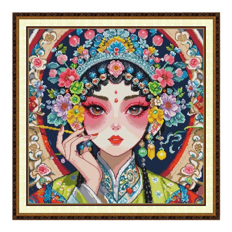 古装京剧脸谱花旦古风人物十字绣