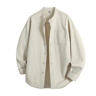 班尼路S&K亨利领长袖衬衫男款春夏季白色干净百搭衬衣复古风外套A