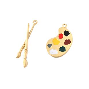 合金画笔调色板亚金个性吊坠diy耳环饰品材料配件