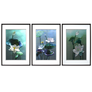 新中式三联荷花苏州手工高端苏绣沙发背景客厅刺绣成品挂画装饰画