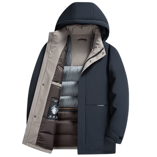 【鹅绒+石墨烯+礼盒装】罗蒙商务中长款连帽羽绒服男2025冬季新款