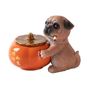 小狗抱柿子烟灰缸柿柿如意陶瓷烟灰缸时尚个性创意家用客厅防飞灰