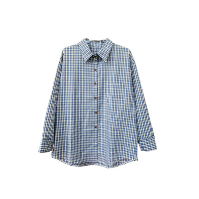 秋季日系文艺通勤感格子长袖衬衫