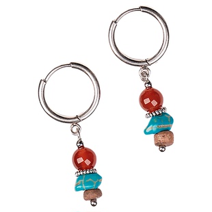 ClaraAsh 原创不对称绿松石耳环女藏式复古民族串珠耳坠男高级感