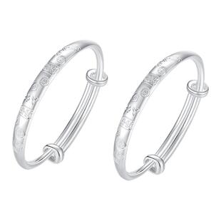 周大生宝宝银手镯婴儿足银镯子一对活口可调节送小孩周岁满月礼物