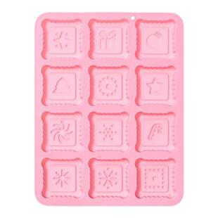 宁焙 12连不同圣诞节主题造型方形板状巧克力模具烤蛋糕硅胶模具