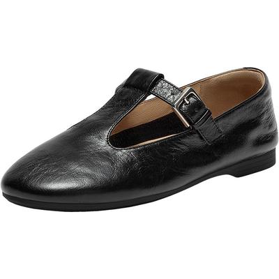 Bata玛丽珍女2025秋新款丁字扣带复古羊皮浅口软底单鞋AUO05CQ5