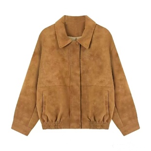 2026新款春秋季棕色皮衣外套女高级复古宽松显瘦休闲百搭机车夹克