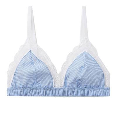 蓝白条纹无衬垫三角杯文胸
