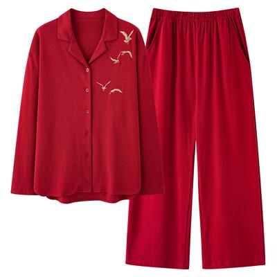 猫人纯棉红色情侣结婚家居服