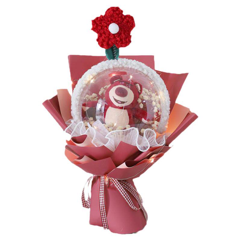网红满天星干花花束草莓熊公仔创意永生花生日礼物送女友闺密走心