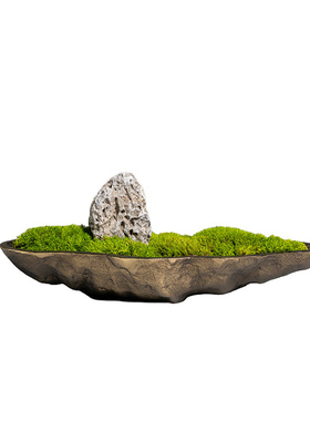 现代新中式永生苔藓微景观船型软装酒店别墅会议长条茶室餐桌摆件