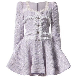 茬客气质优雅风连衣裙2025年秋冬蕾丝花边设计收腰显瘦连衣裙