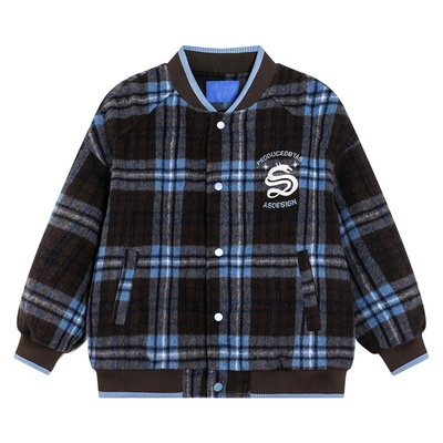 洋气毛呢格子运动保暖棒球棉服潮