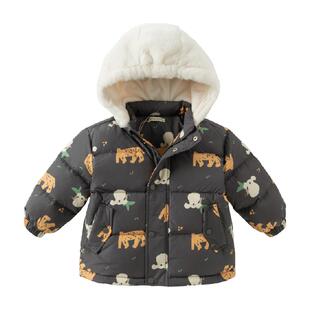 戴维贝拉男童短款羽绒服宝宝白鸭绒外套2025新款冬装儿童防水外衣