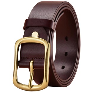 头皮派皮带男款真皮实心纯铜扣腰带男士单层整张头层牛皮切割复古