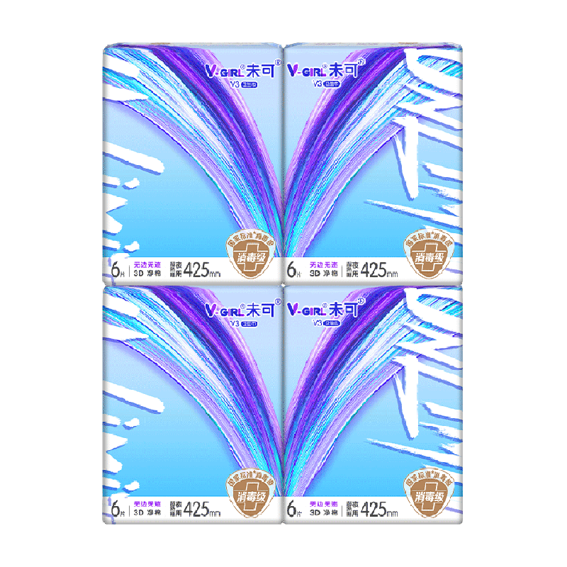 V-GIRL未可消毒级卫生巾熟睡夜用425mm6片4包