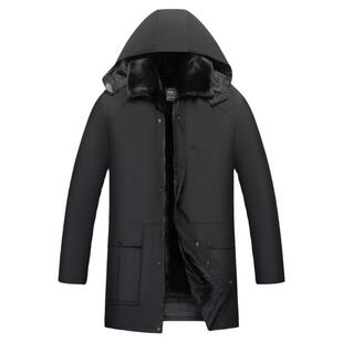 老年人冬季男棉衣服中长款外套爷爷活里活面加绒加厚老人棉袄毛领