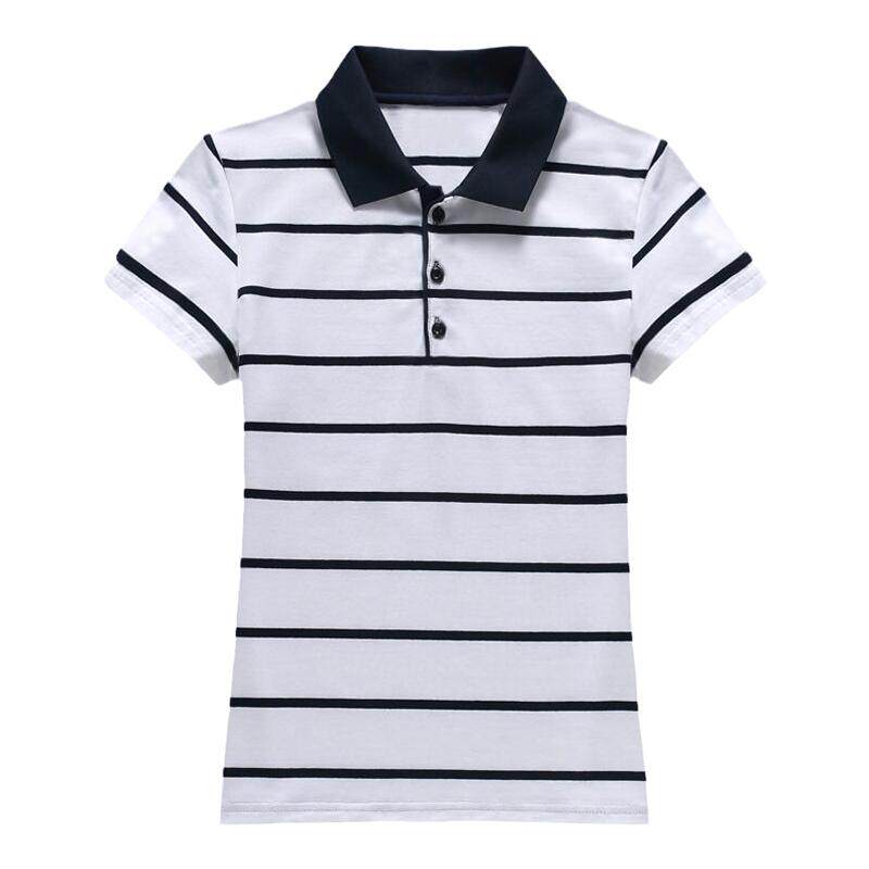 大码胖MM短袖女T恤翻领条纹POLO
