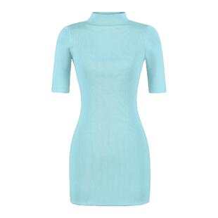 怪力酱 法式半高领中袖针织连衣裙女春季修身气质包臀毛衣短裙子
