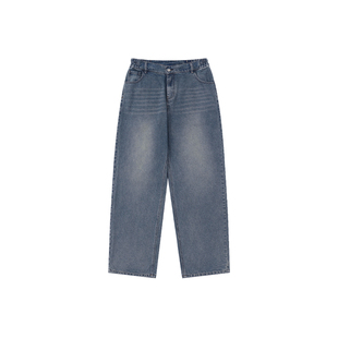 BODYDREAM喷马骝牛仔裤男猫须纹裤子渐变质感水洗蓝直筒裤休闲裤