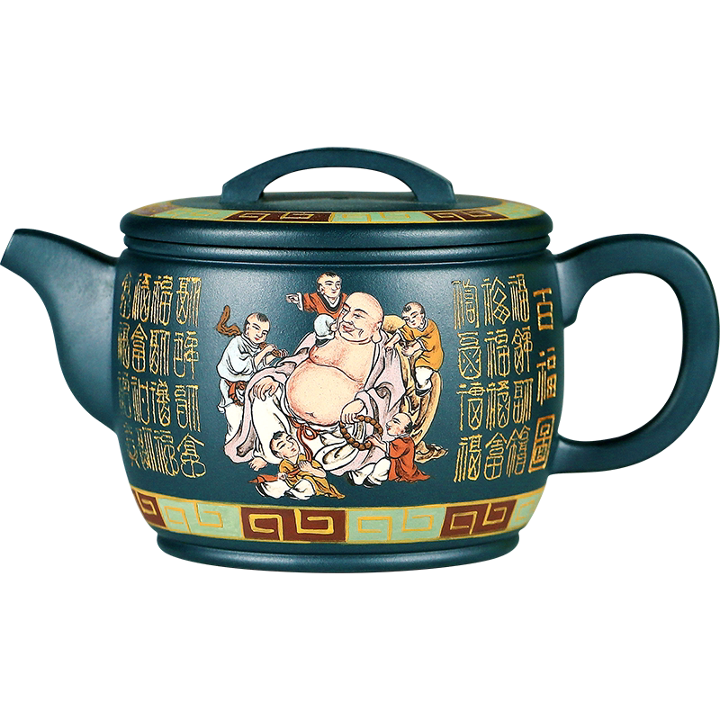 紫砂大师张小岭立体泥绘汉瓦壶