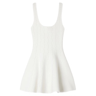 SANDRO2026早春新款女装法式白色仿钻饰收腰A字型裙摆吊带连衣裙