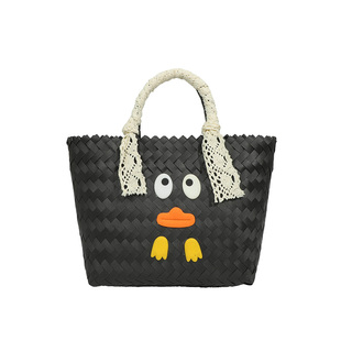 艺术鸭包包度假风菜篮子可爱卡通编织包手提菜篮子手拎包女包
